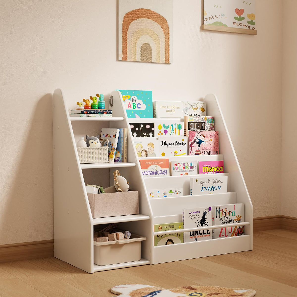 Solid Wood Montessori Bookshelf for Kids’ Book Storage