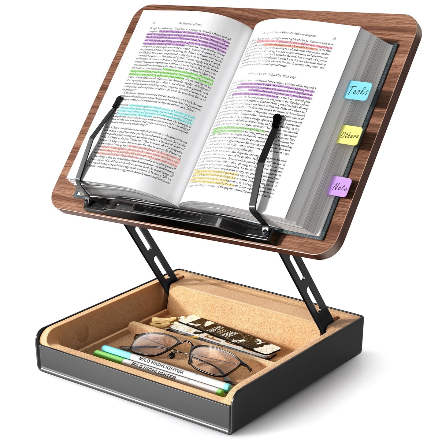 Adjustable Wooden Book Stand With Built-In Storage