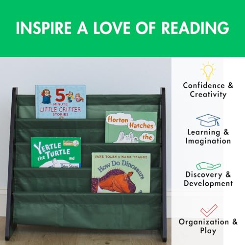 Kids 4-Tier Sling Bookshelf With Deep Storage Pockets