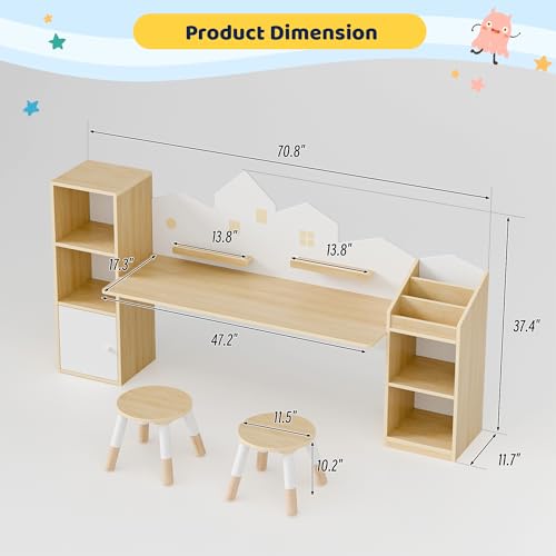 Kids Desk & Stool Set With Bookshelves & Storage