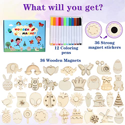 DIY Wooden Magnet Painting Kit With 36 Pieces
