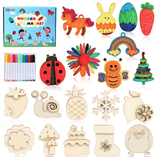 DIY Wooden Magnet Painting Kit With 36 Pieces