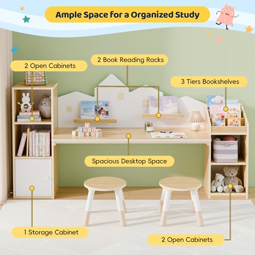 Kids Desk & Stool Set With Bookshelves & Storage