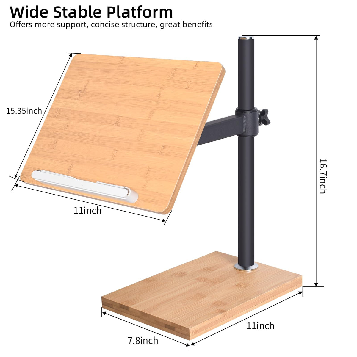 Adjustable Bamboo Book Stand With Stable Base