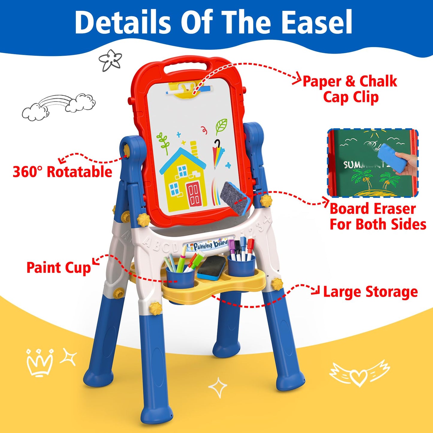 Kids Double-Sided Art Easel With Magnetic Boards