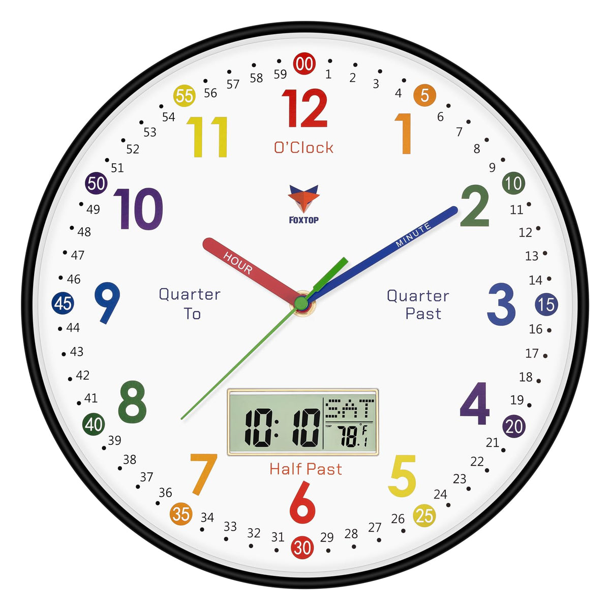 Silent Learning Wall Clock for Kids’ Time Practice