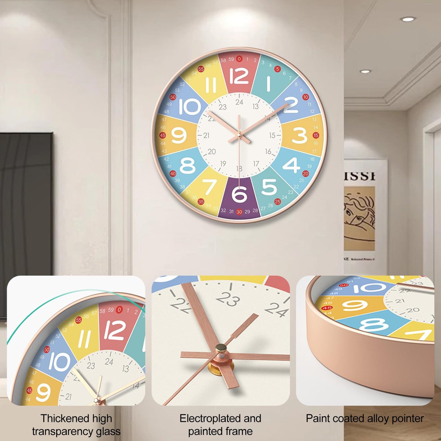 Kids Teaching Wall Clock With Easy-Read Numbers
