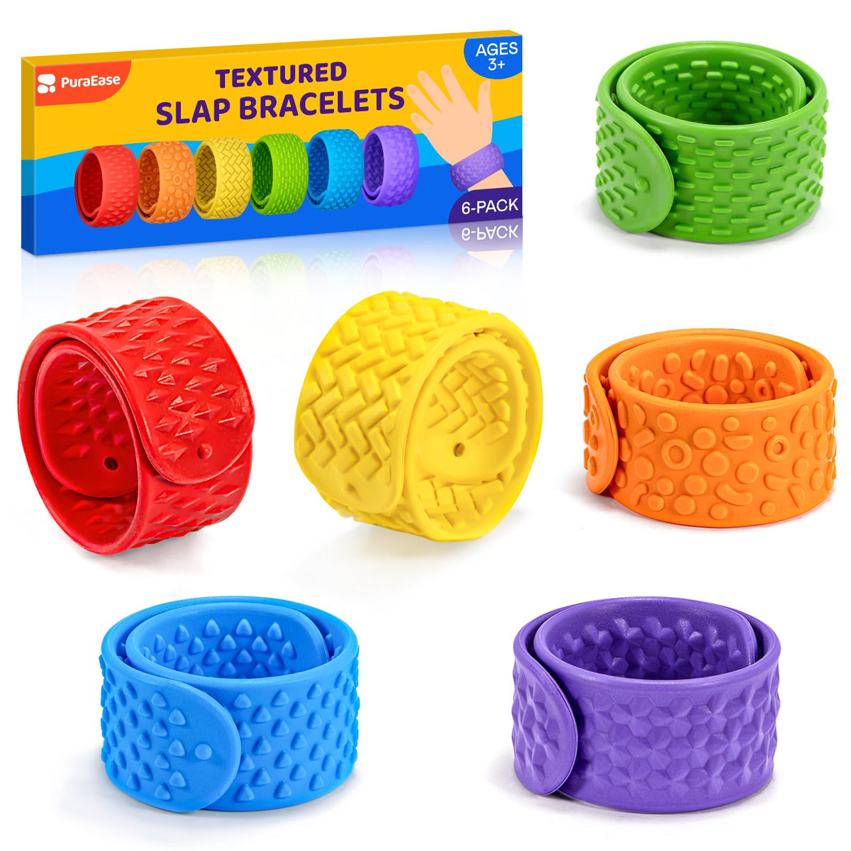 Textured Sensory Slap Bracelets 6-Piece Set