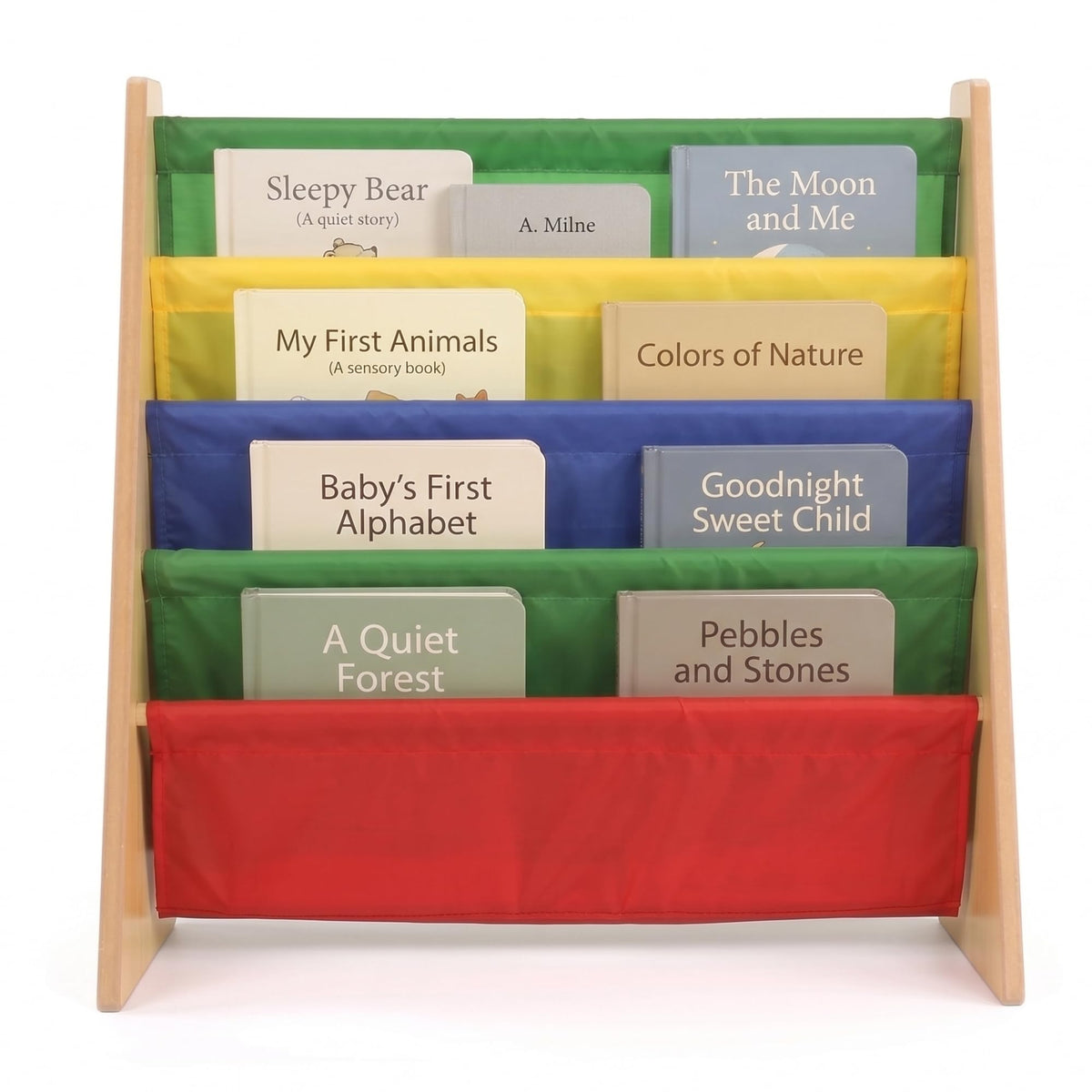 Kids 4-Tier Sling Bookshelf With Deep Storage Pockets