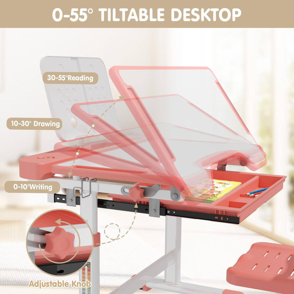 Adjustable Kids Study Desk & Chair With LED Lamp
