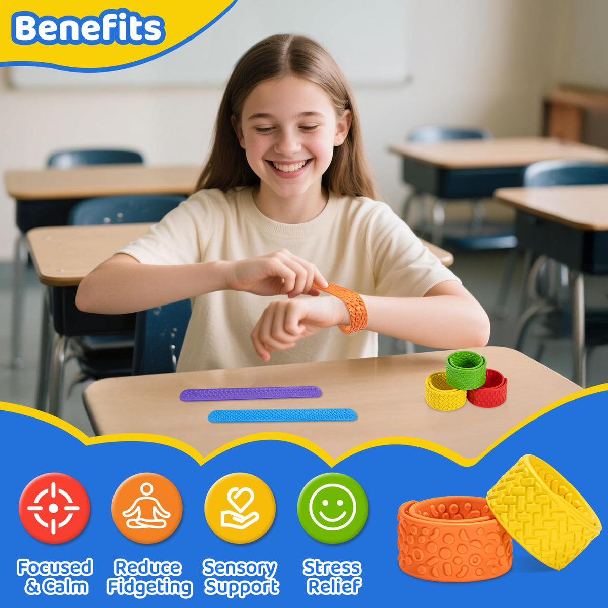 Textured Sensory Slap Bracelets 6-Piece Set