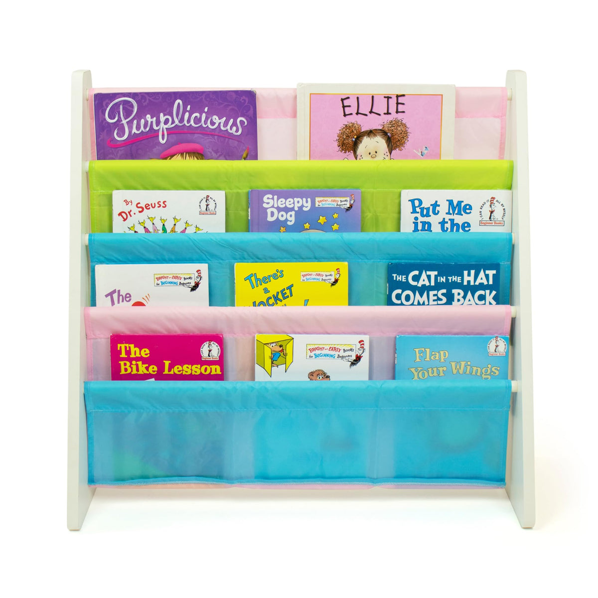 Kids 4-Tier Sling Bookshelf With Deep Storage Pockets