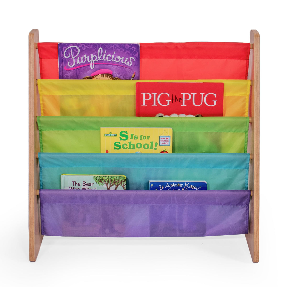Kids 4-Tier Sling Bookshelf With Deep Storage Pockets