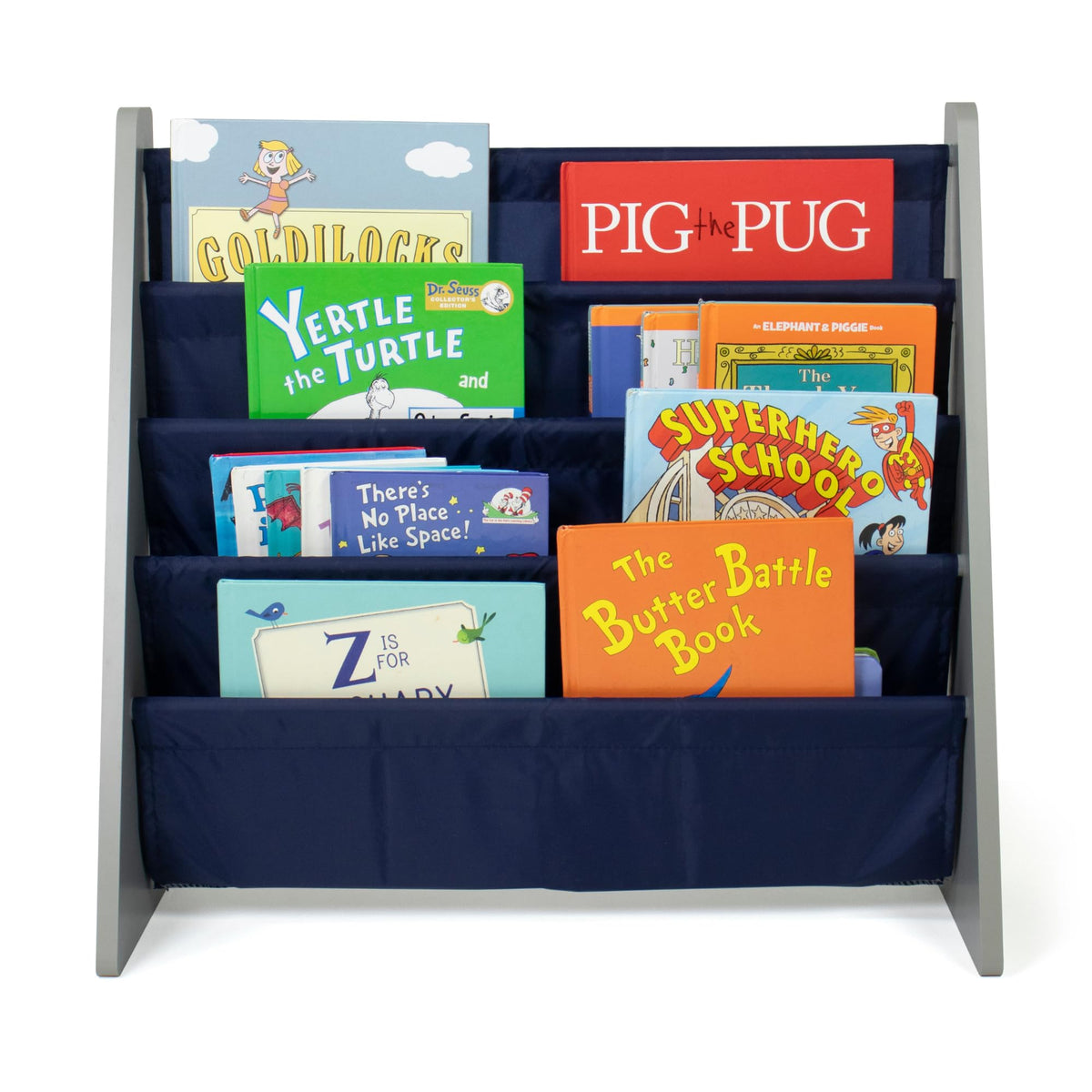 Kids 4-Tier Sling Bookshelf With Deep Storage Pockets