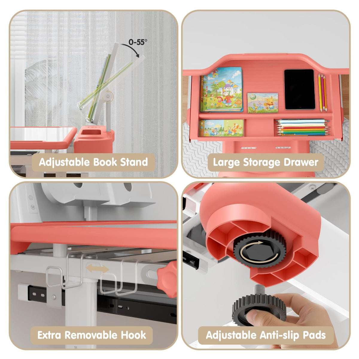 Adjustable Kids Study Desk & Chair With LED Lamp