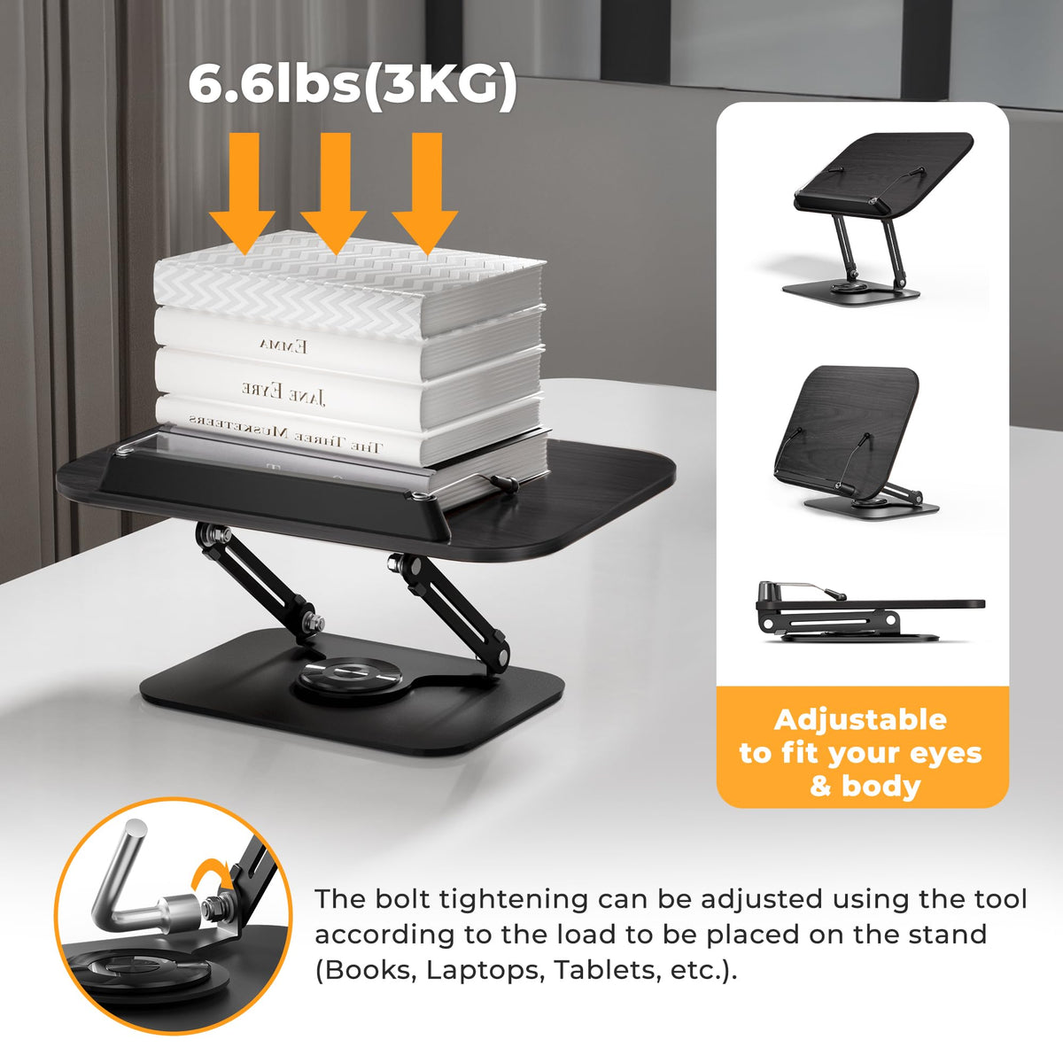Adjustable Book Stand With 360° Rotating Base