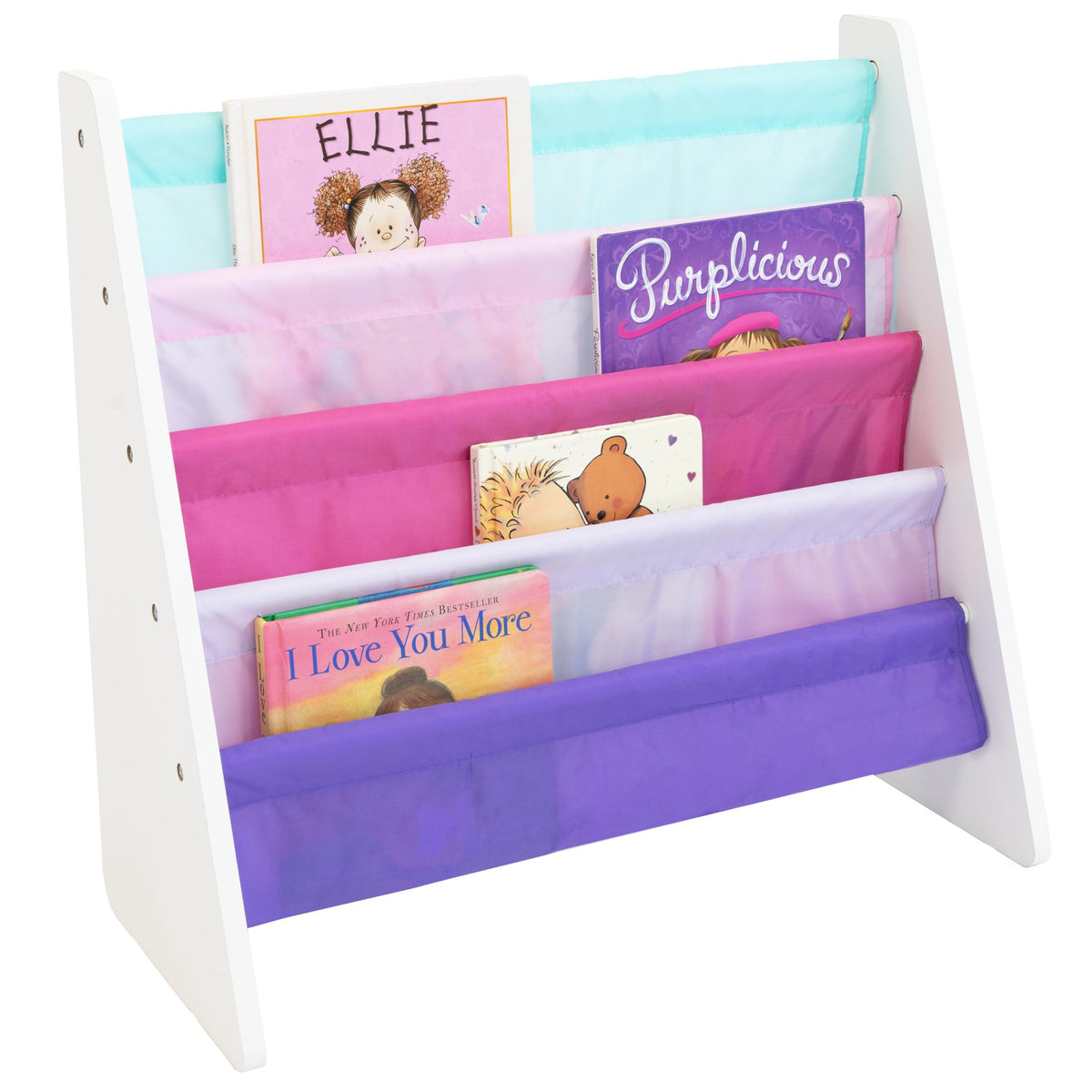 Kids 4-Tier Sling Bookshelf With Deep Storage Pockets