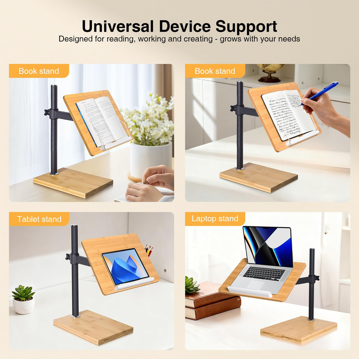 Adjustable Bamboo Book Stand With Stable Base