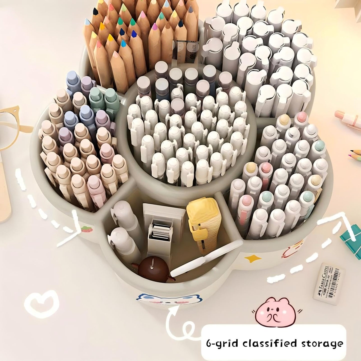 360° Rotating Pen Holder With 6 Storage Slots