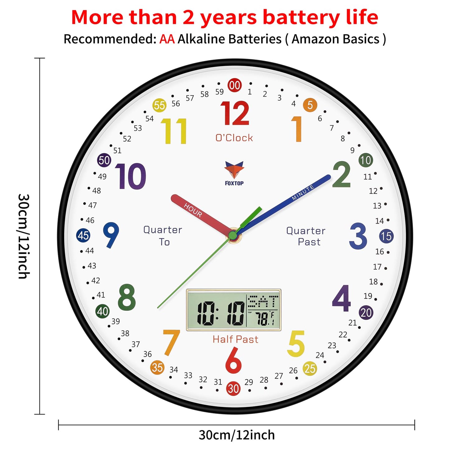 Silent Learning Wall Clock for Kids’ Time Practice