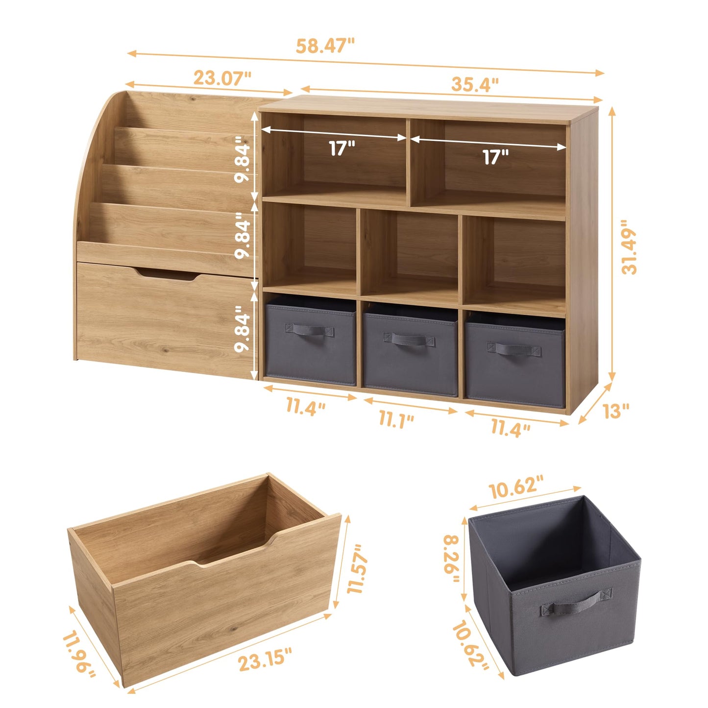 Kids Toy Storage Organizer With Bookshelf & Drawers