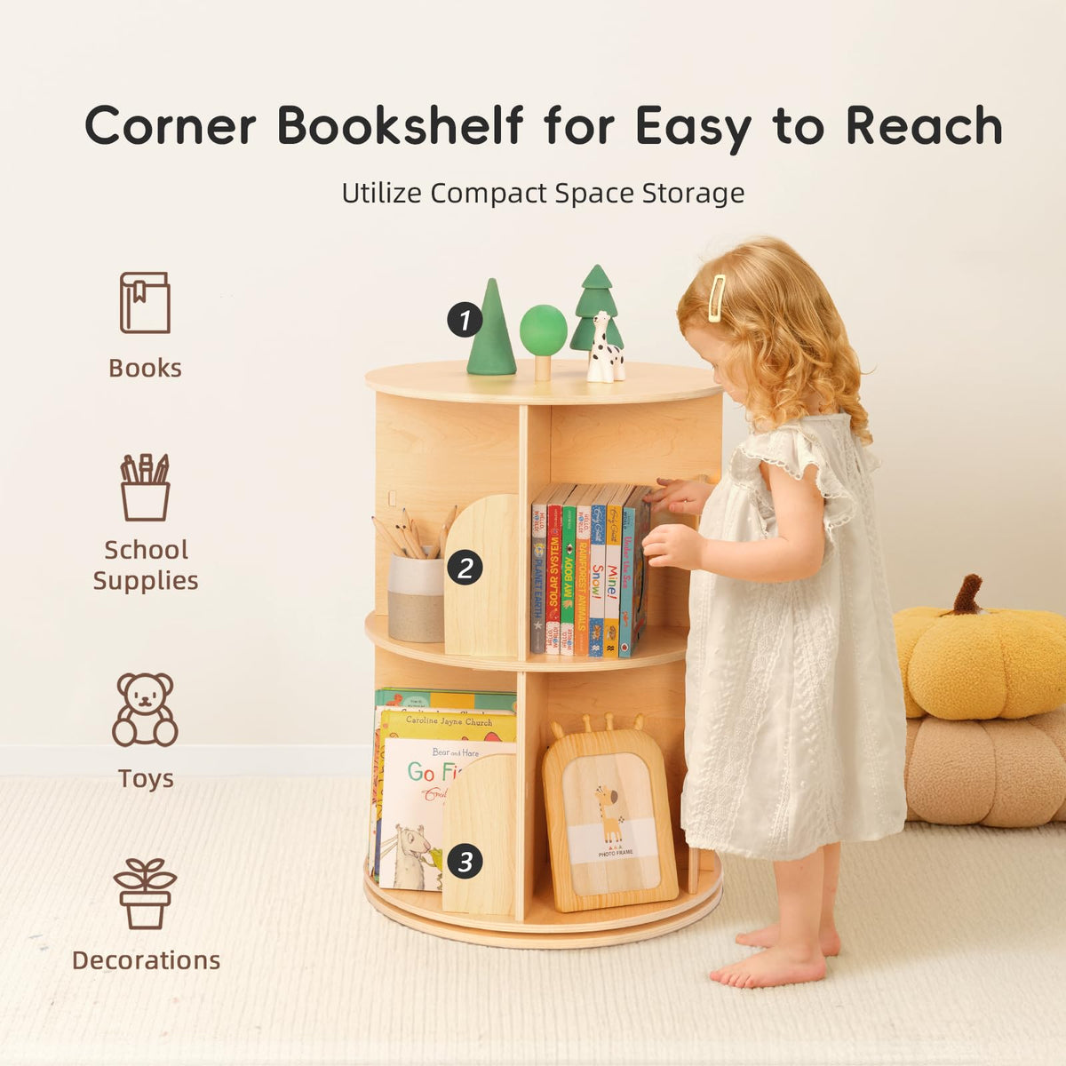 Rotating Bookshelf Tower for Kids’ Book Storage