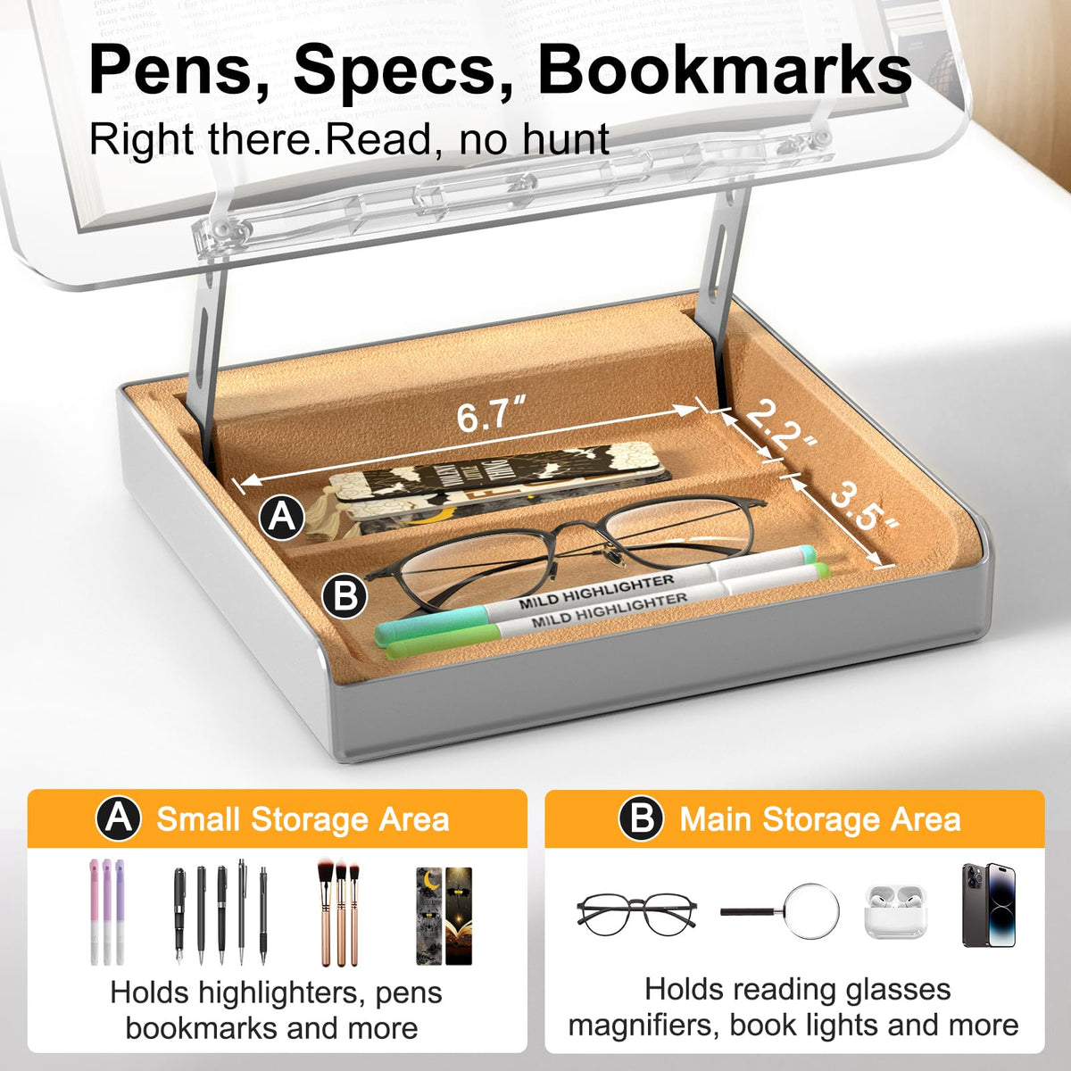 Adjustable Wooden Book Stand With Built-In Storage