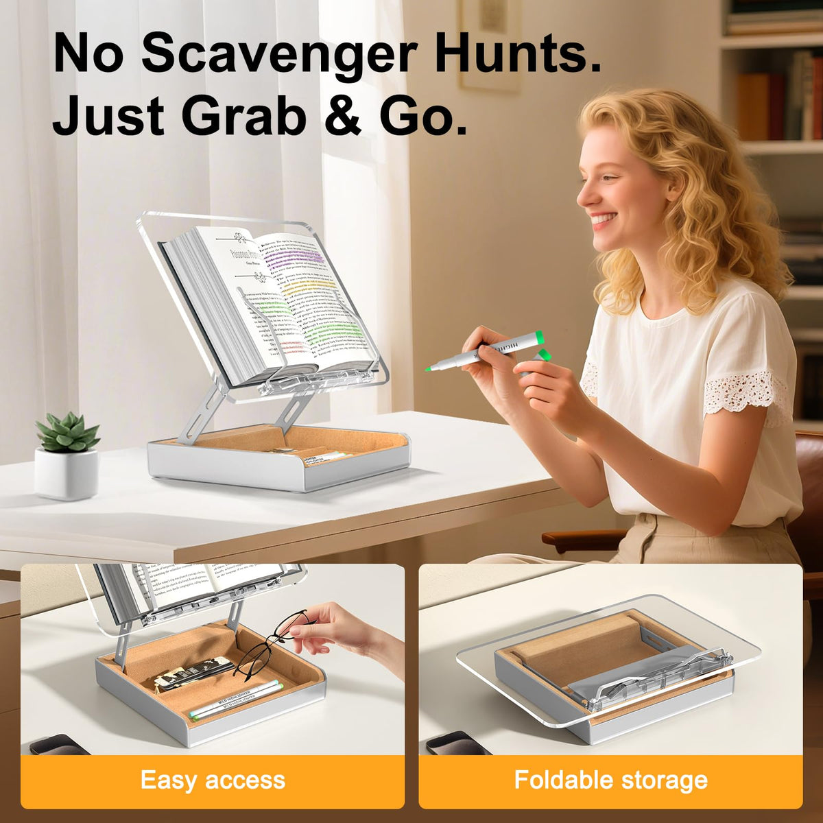 Adjustable Wooden Book Stand With Built-In Storage