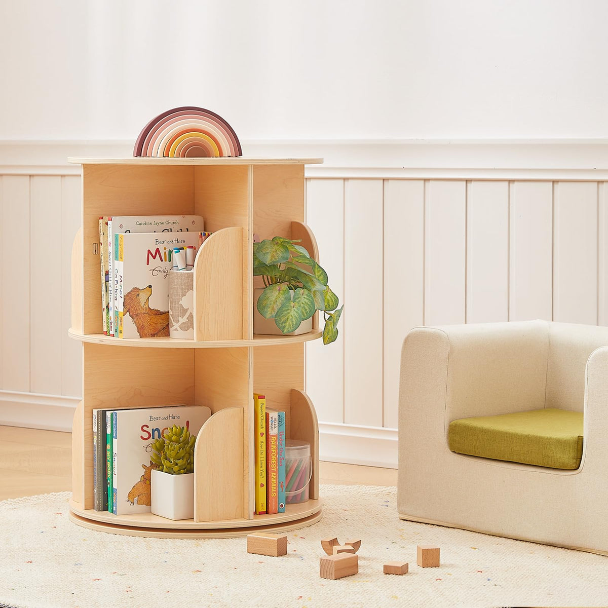 Rotating Bookshelf Tower for Kids’ Book Storage