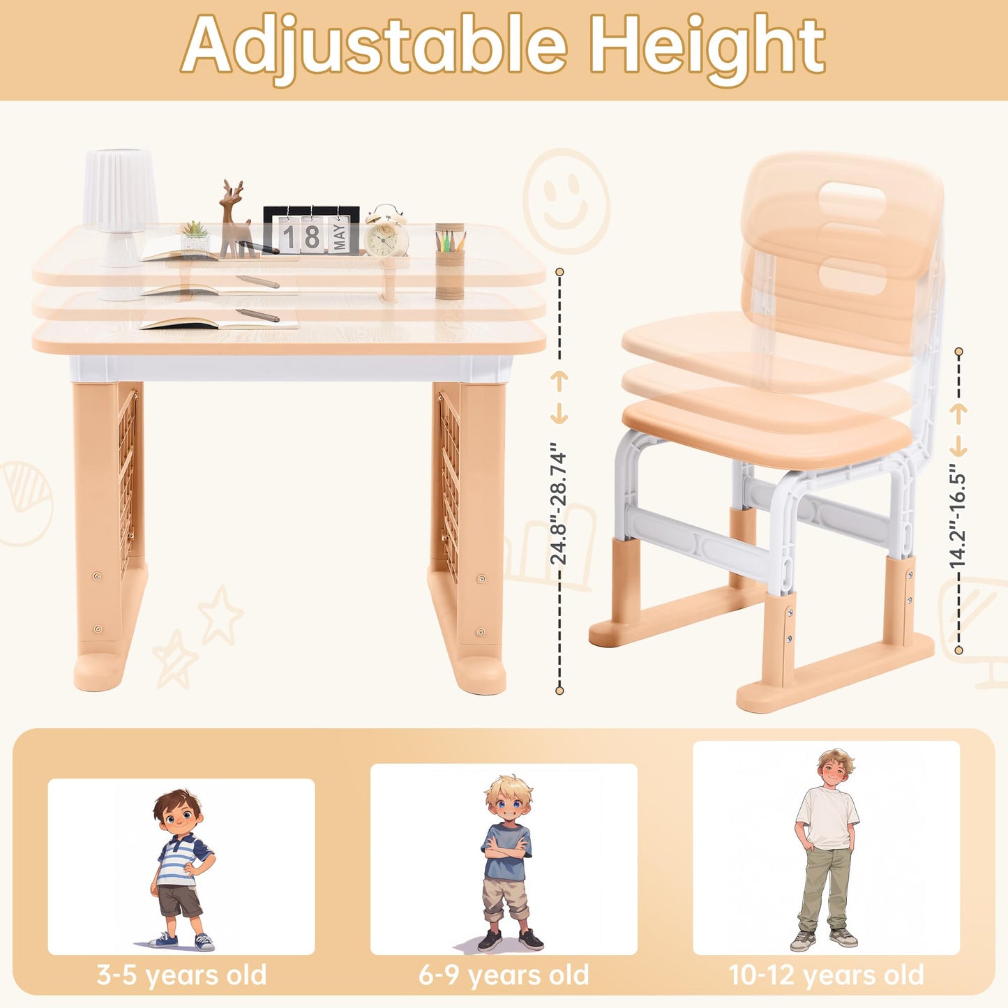 Adjustable Kids Desk & Chair Set With Storage