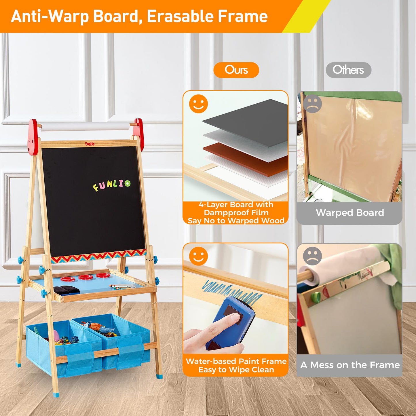 Adjustable Kids Art Easel With Anti-Warp Design