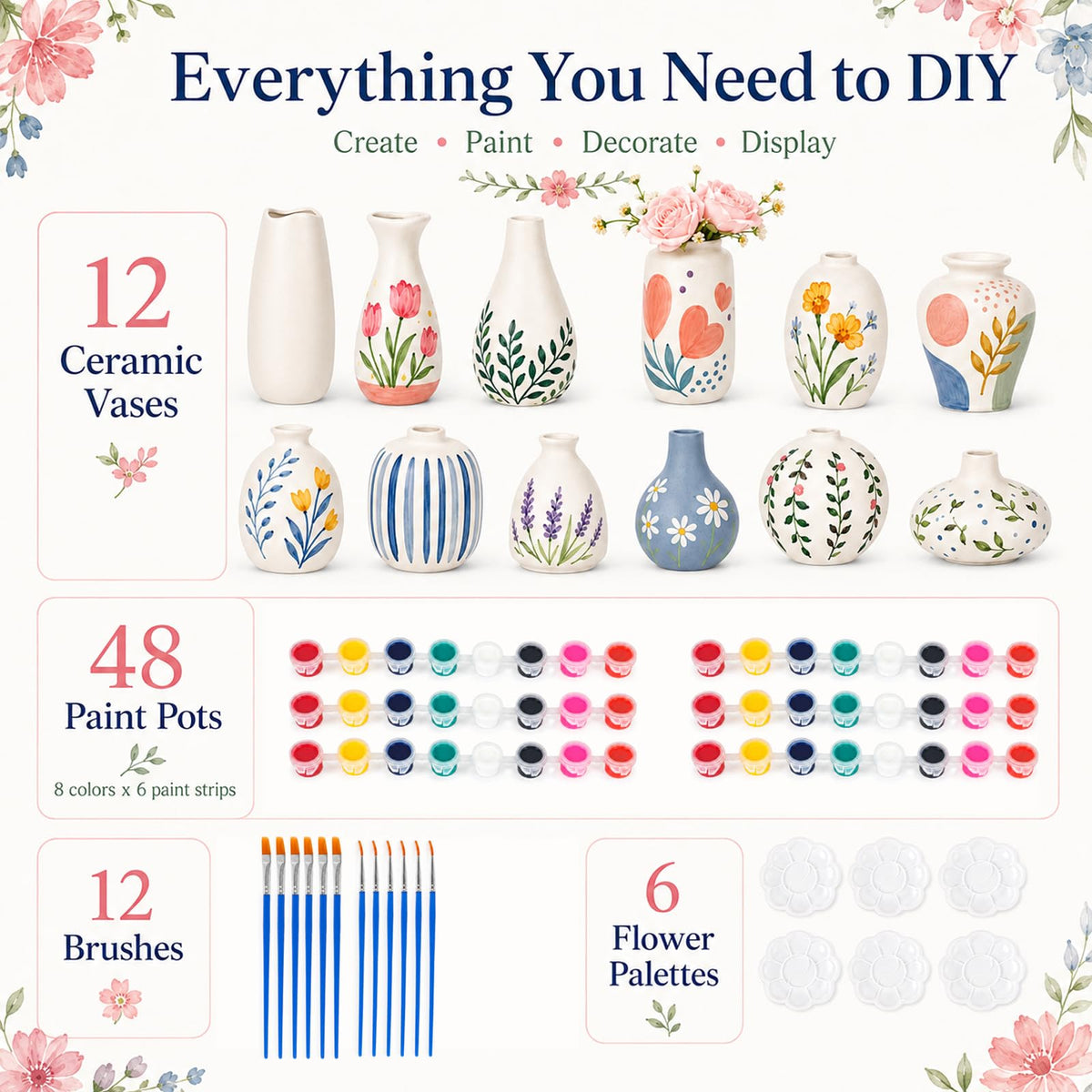 DIY Ceramic Vase Painting Kit 12-Piece Set