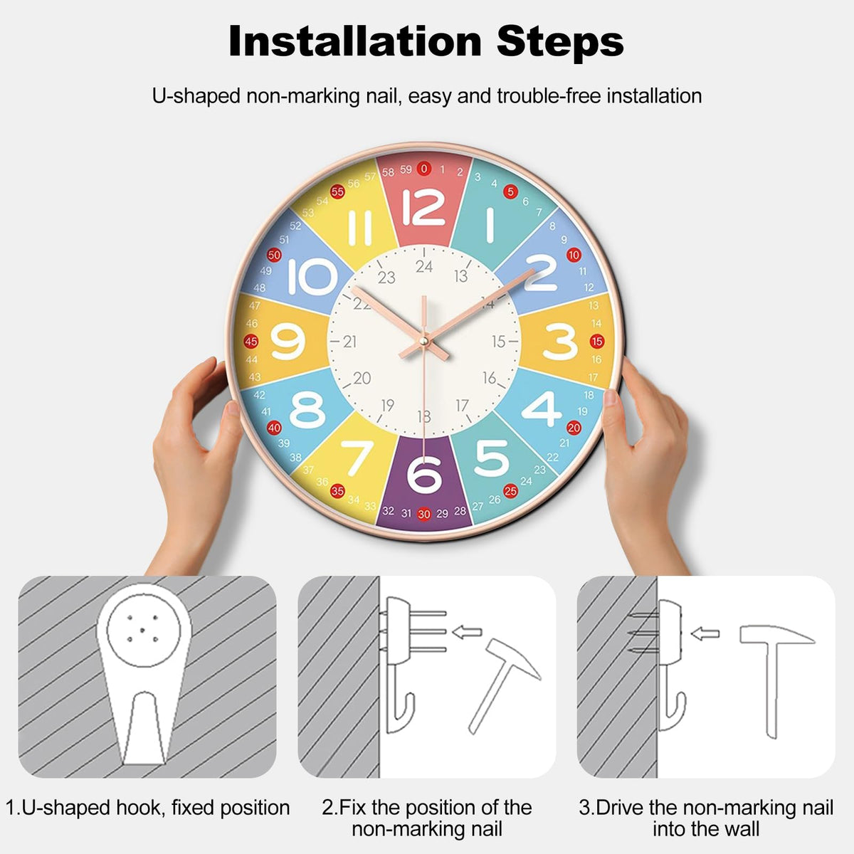 Kids Teaching Wall Clock With Easy-Read Numbers