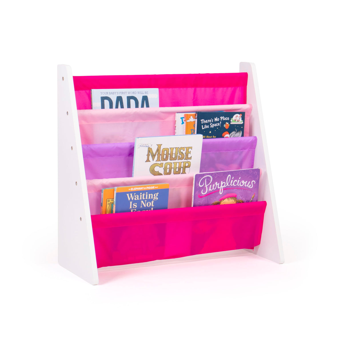 Kids 4-Tier Sling Bookshelf With Deep Storage Pockets