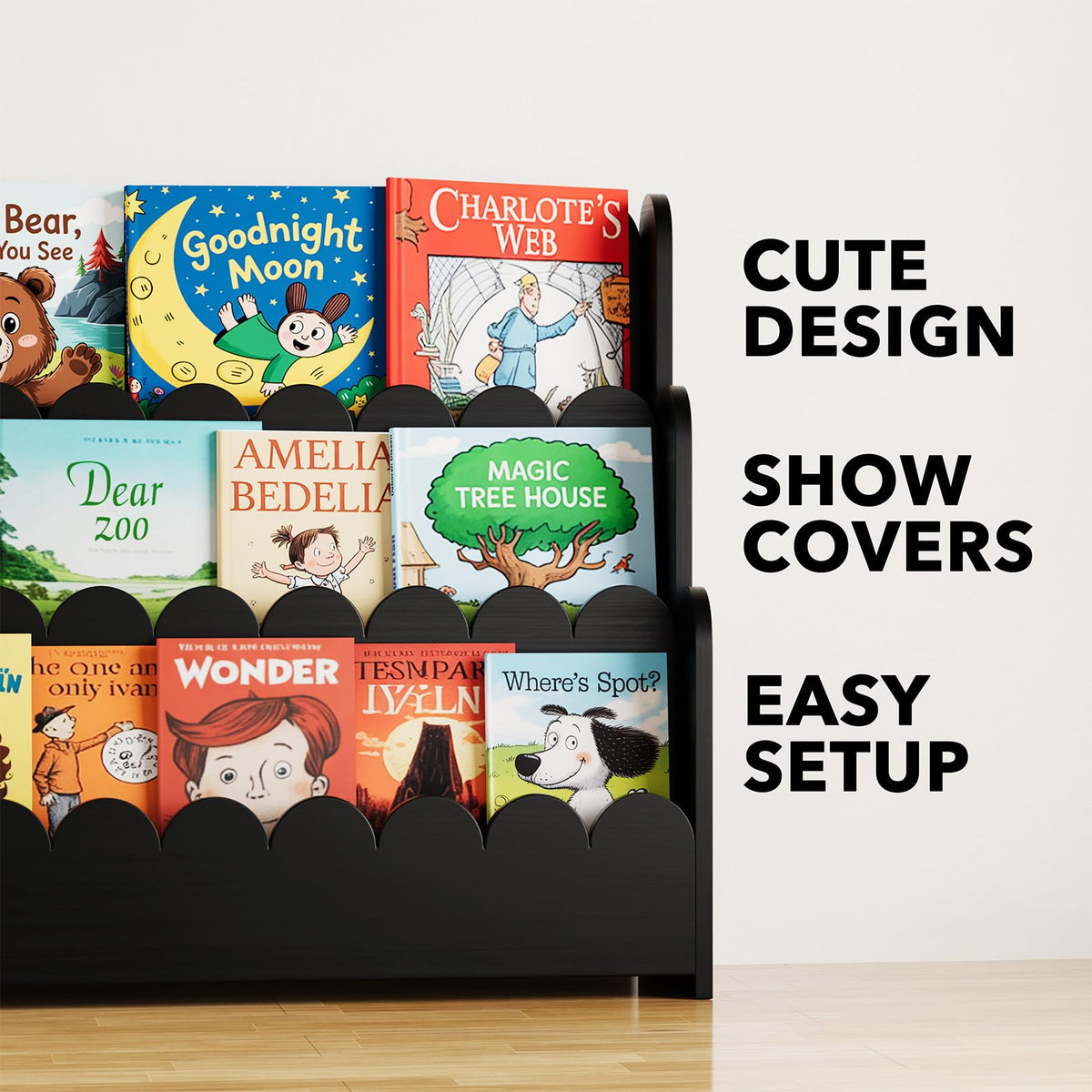 Montessori 3-Tier Scalloped Bookshelf for Kids