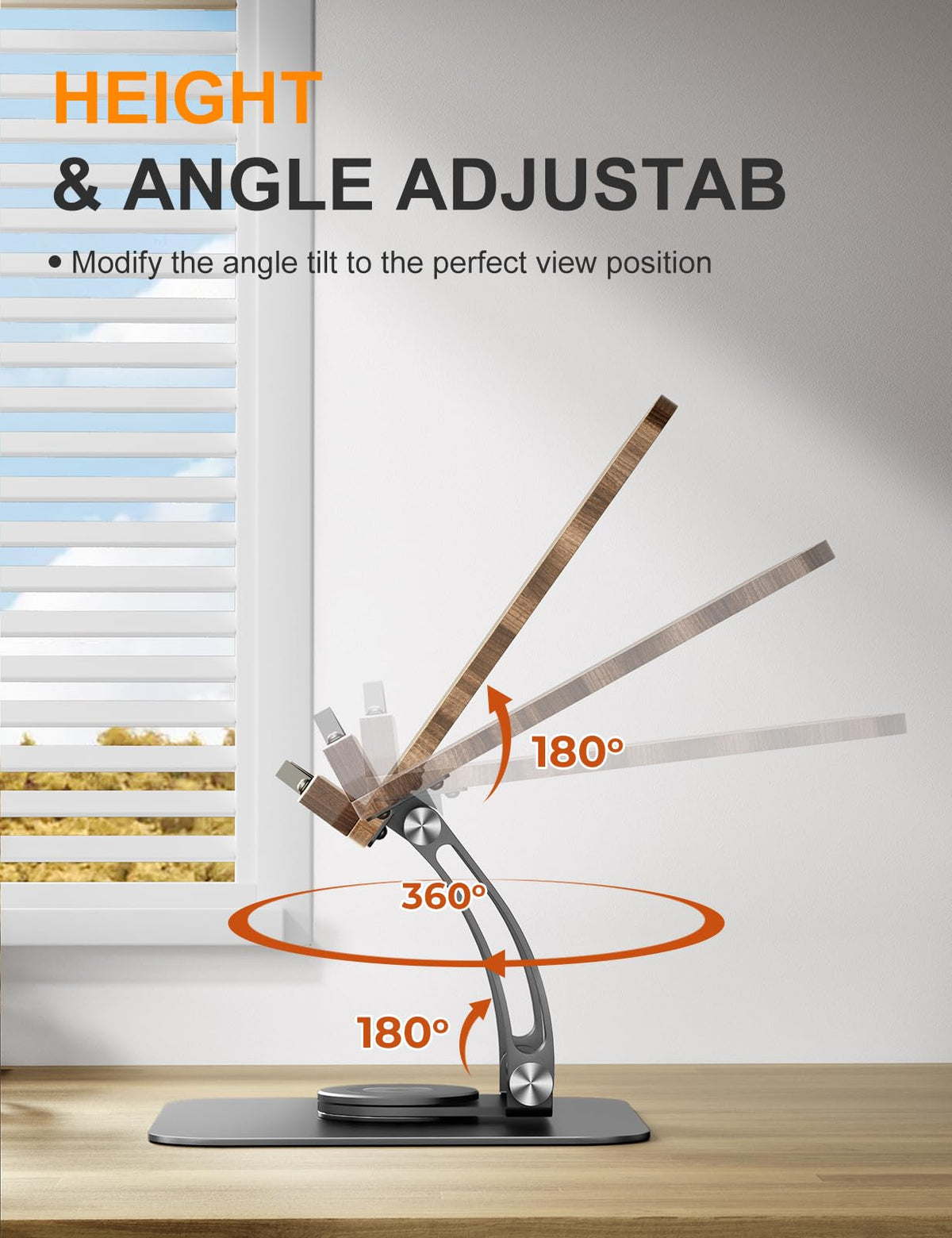 Adjustable Book Stand With 360° Swivel Base