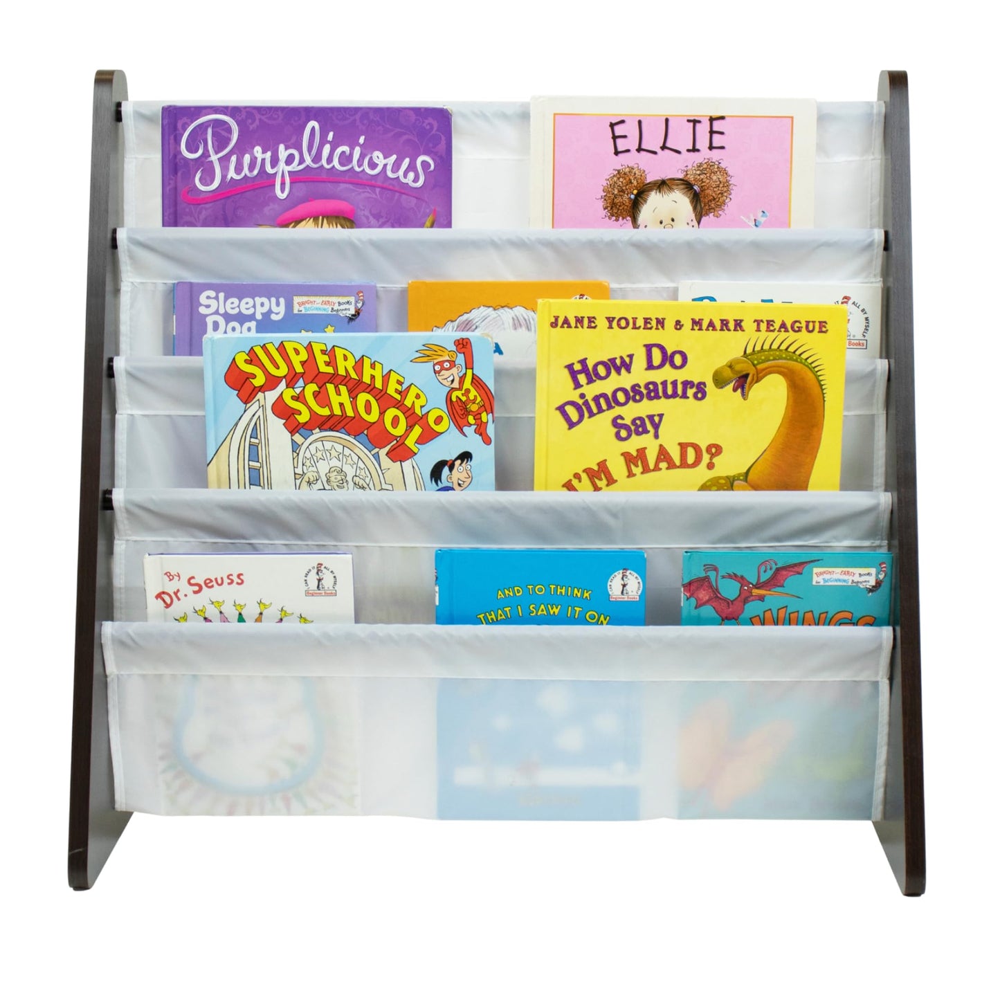 Kids 4-Tier Sling Bookshelf With Deep Storage Pockets