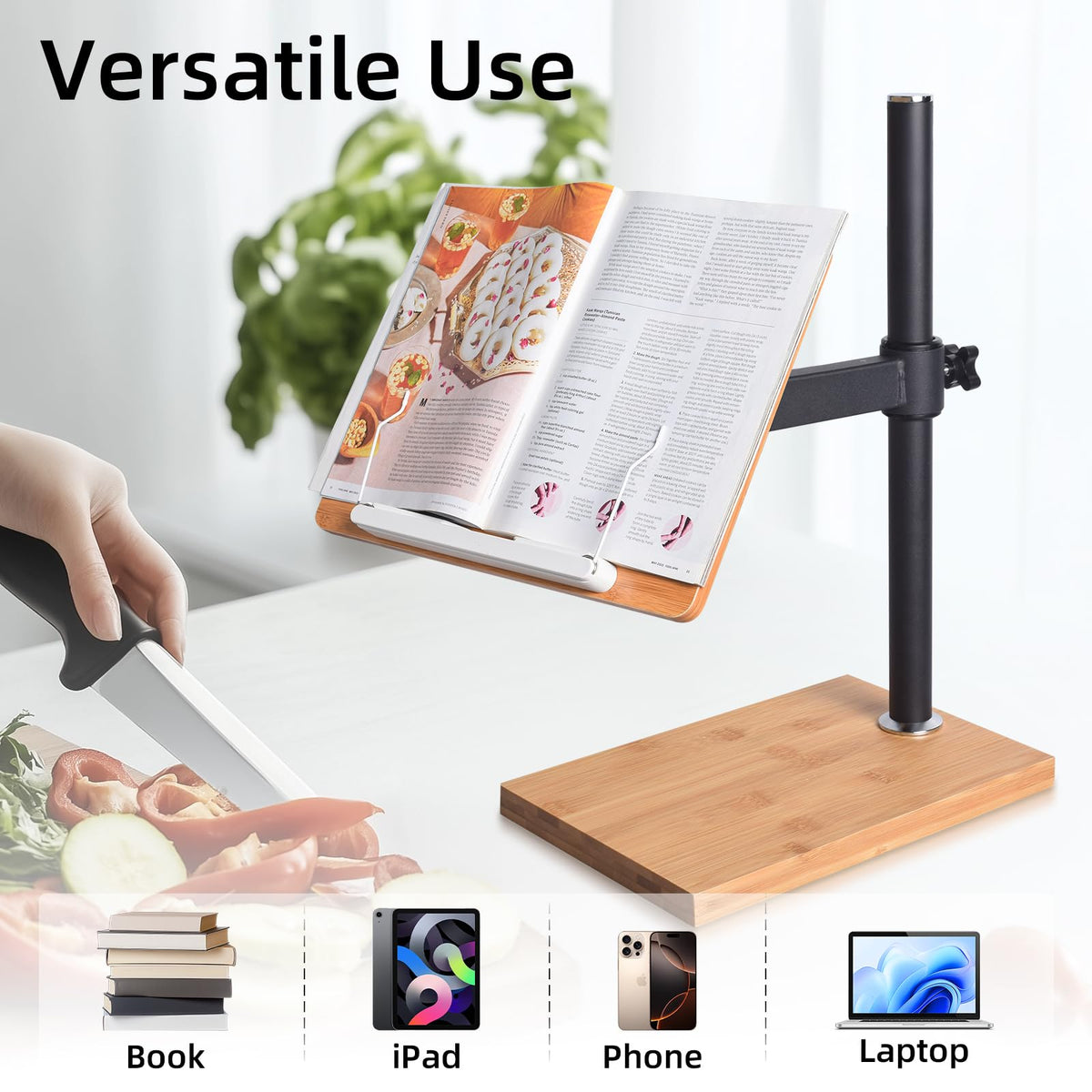 Adjustable Bamboo Book Stand With Stable Base