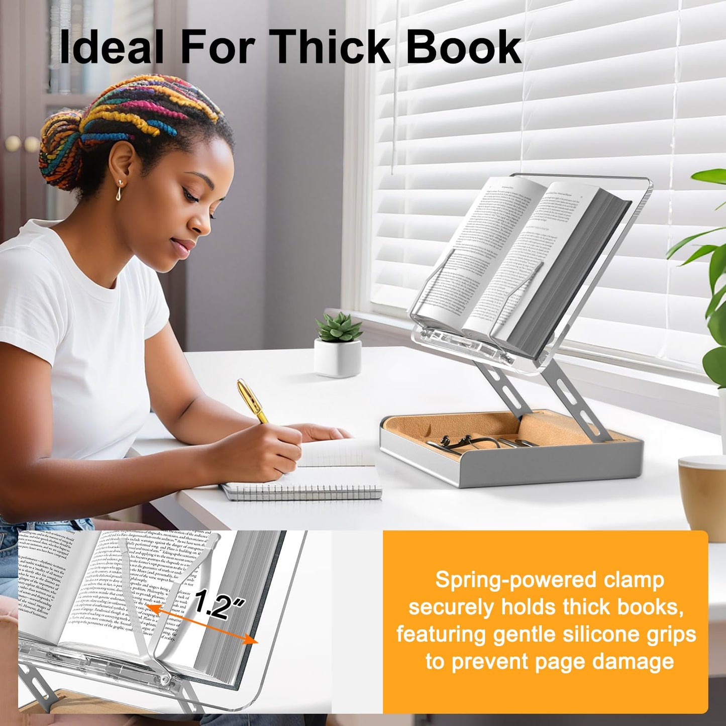 Adjustable Wooden Book Stand With Built-In Storage
