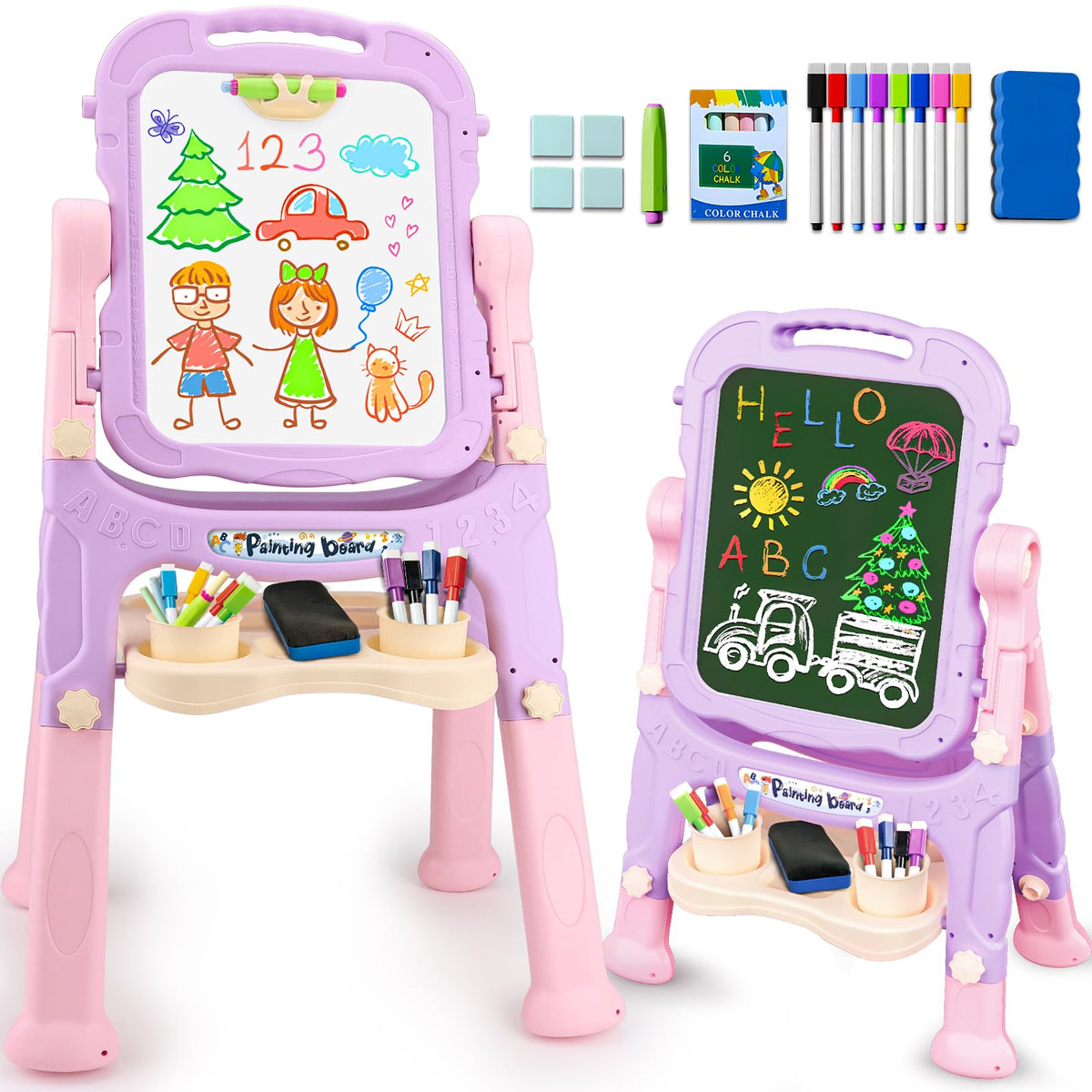 Kids Double-Sided Art Easel With Magnetic Boards