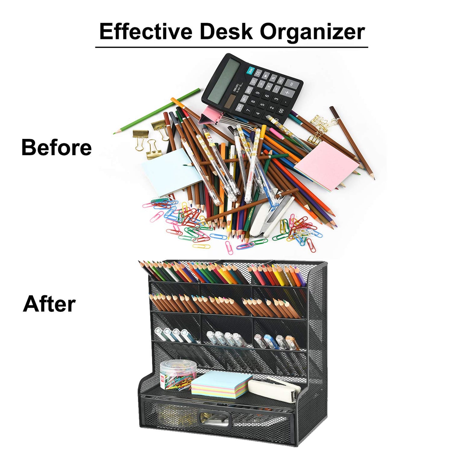 Mesh Pen Holder With Drawer & Supply Storage