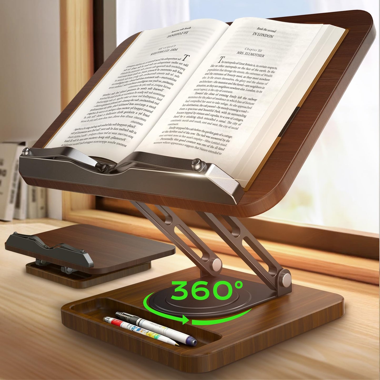 Adjustable Book Stand With Page Holders