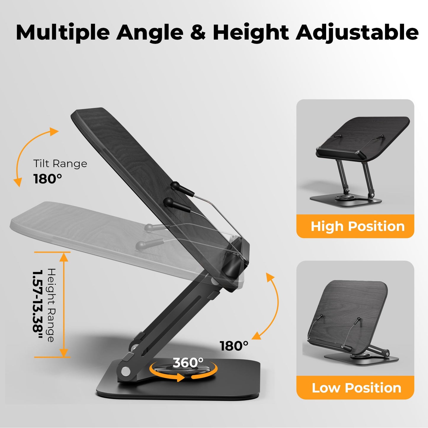 Adjustable Book Stand With 360° Rotating Base