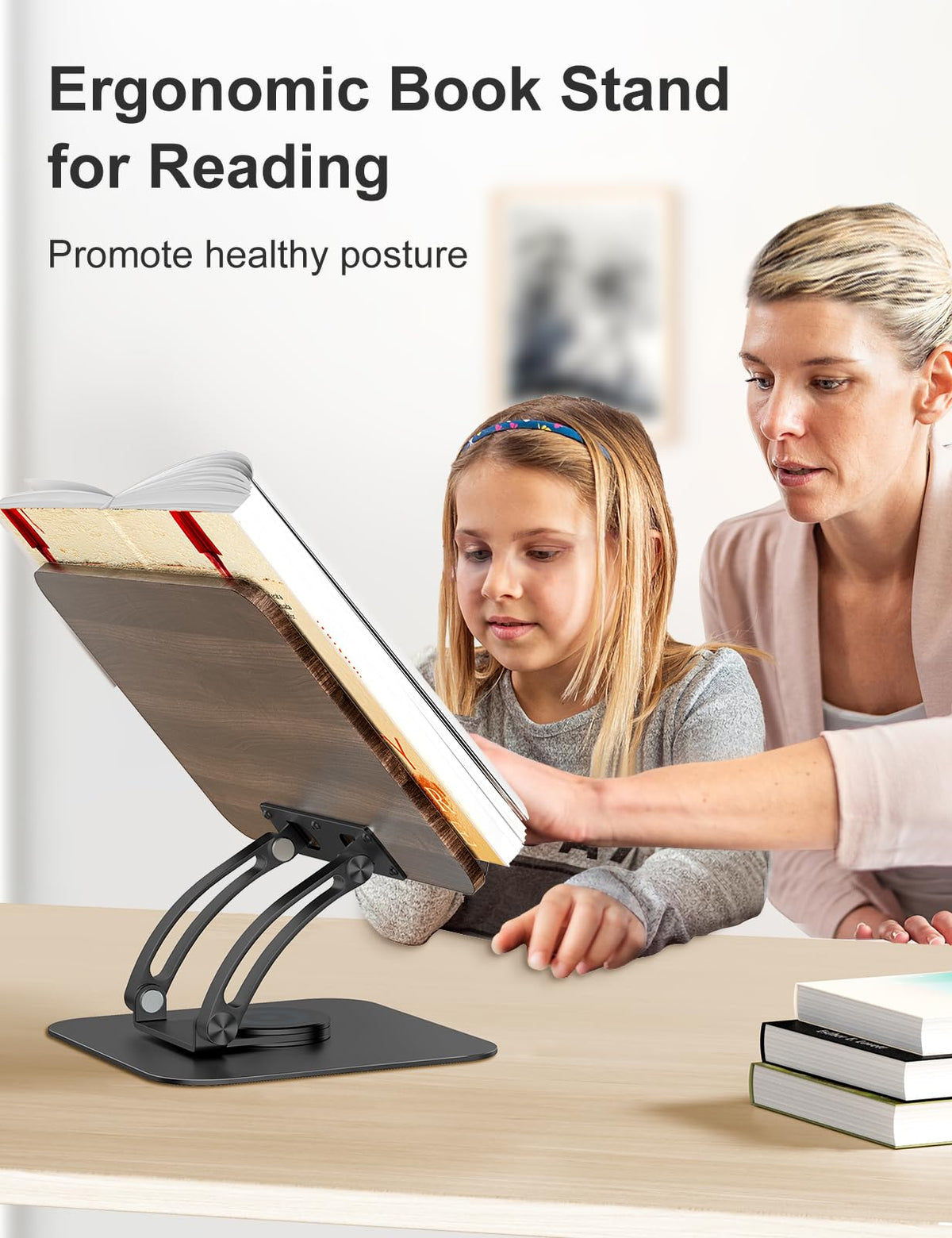 Adjustable Book Stand With 360° Swivel Base