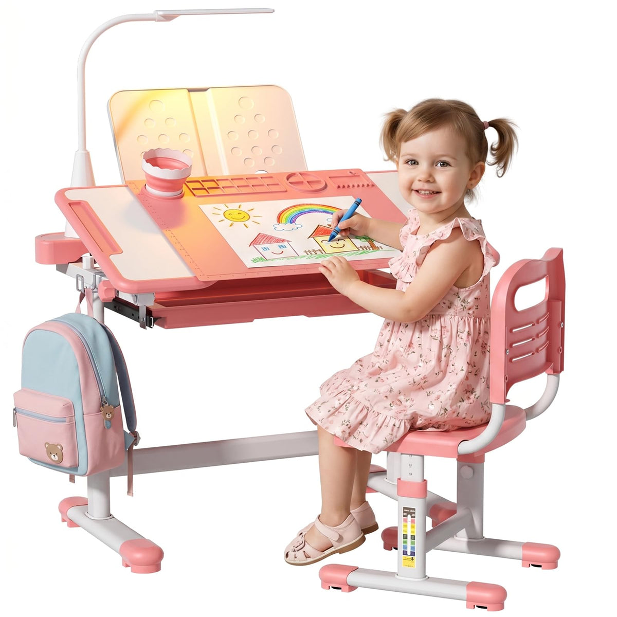 Adjustable Kids Study Desk & Chair With LED Lamp