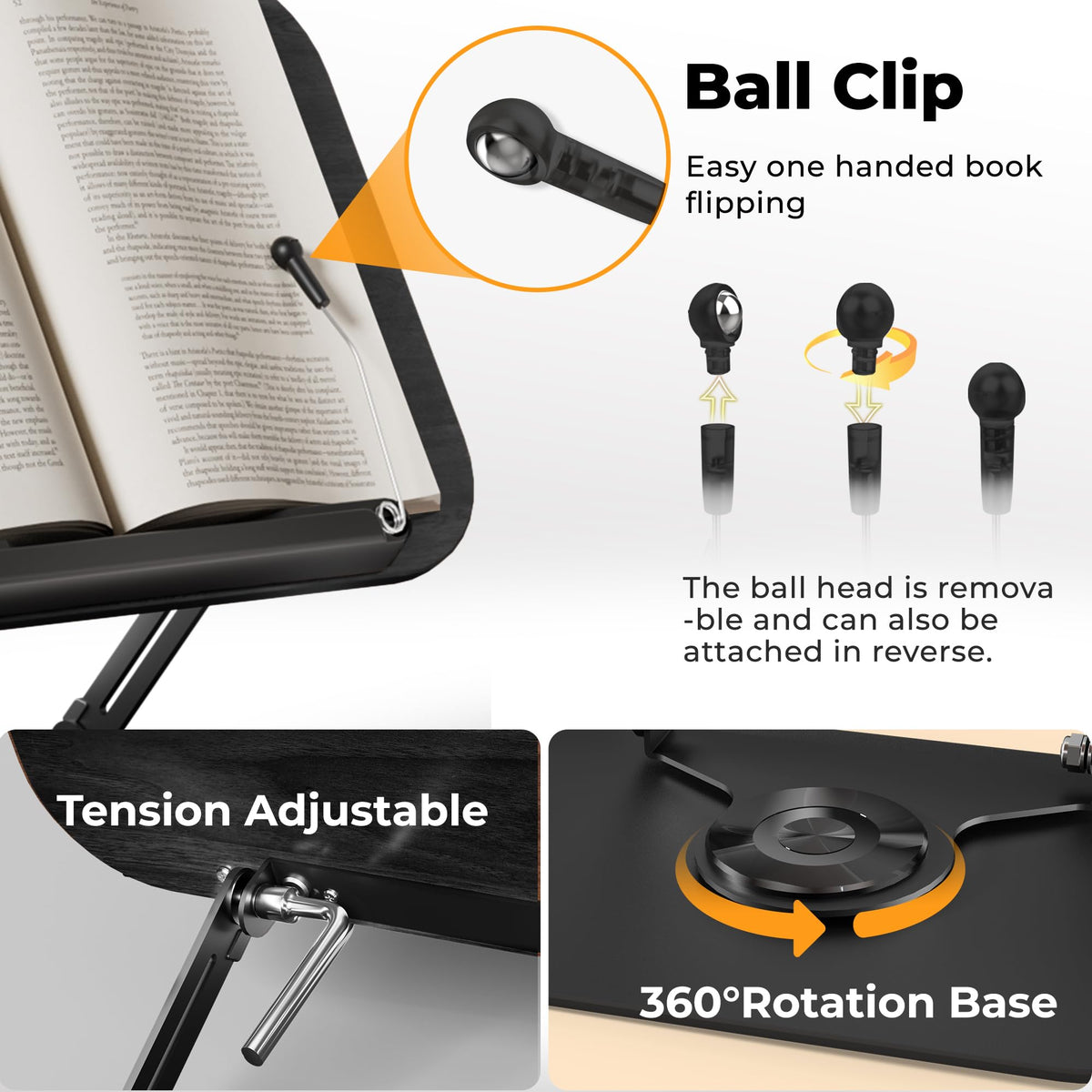 Adjustable Book Stand With 360° Rotating Base
