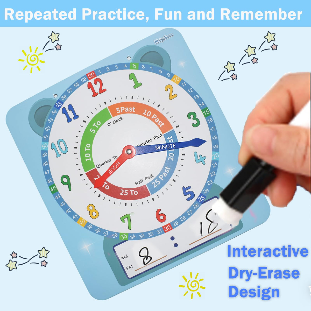 Magnetic Teaching Clock With Dry Erase Surface