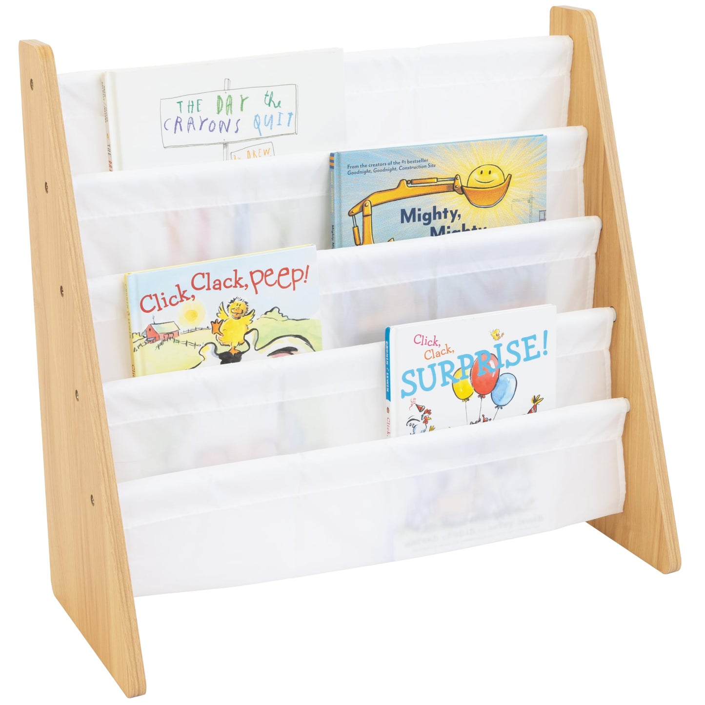 Kids 4-Tier Sling Bookshelf With Deep Storage Pockets