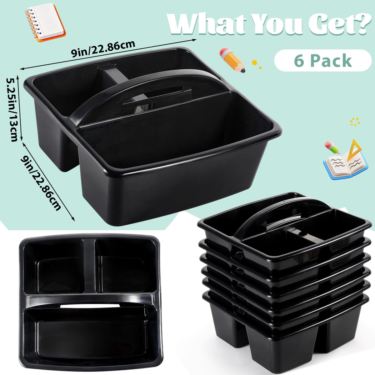 Classroom Storage Caddy 6-Pack With 3 Compartments