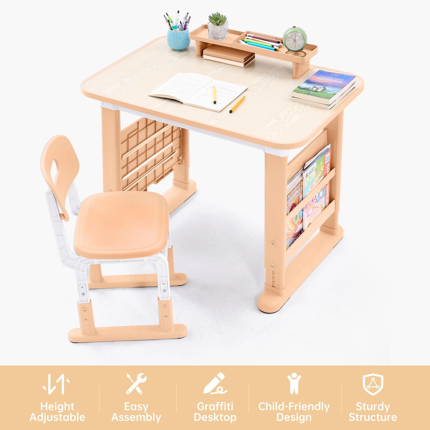 Adjustable Kids Desk & Chair Set With Storage
